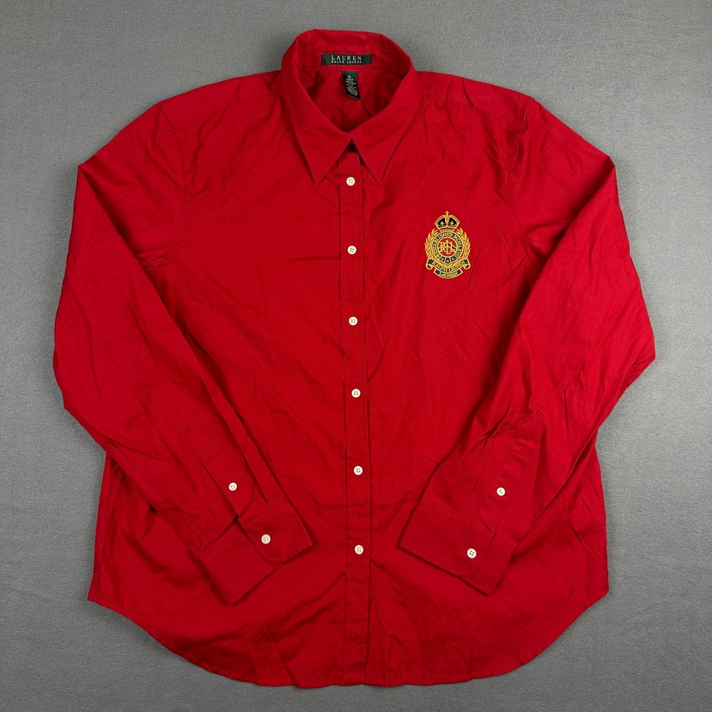 Lauren Ralph Lauren Red Crest Embroidered Button Down Shirt Long Sleeve XL